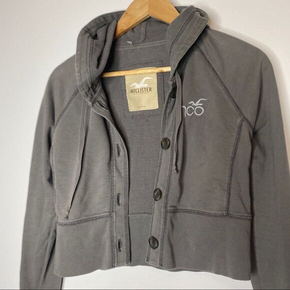 Hollister Y2K Gray Crop Hoodie sweatshirt Jacket women's size Small - Picture 6 of 9